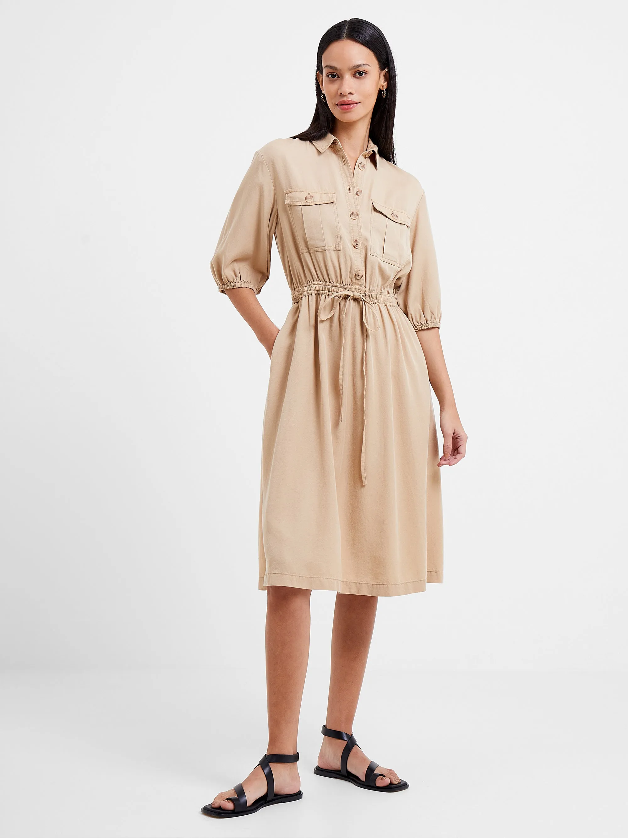 Elkie Twill Drawstring Shirt Dress