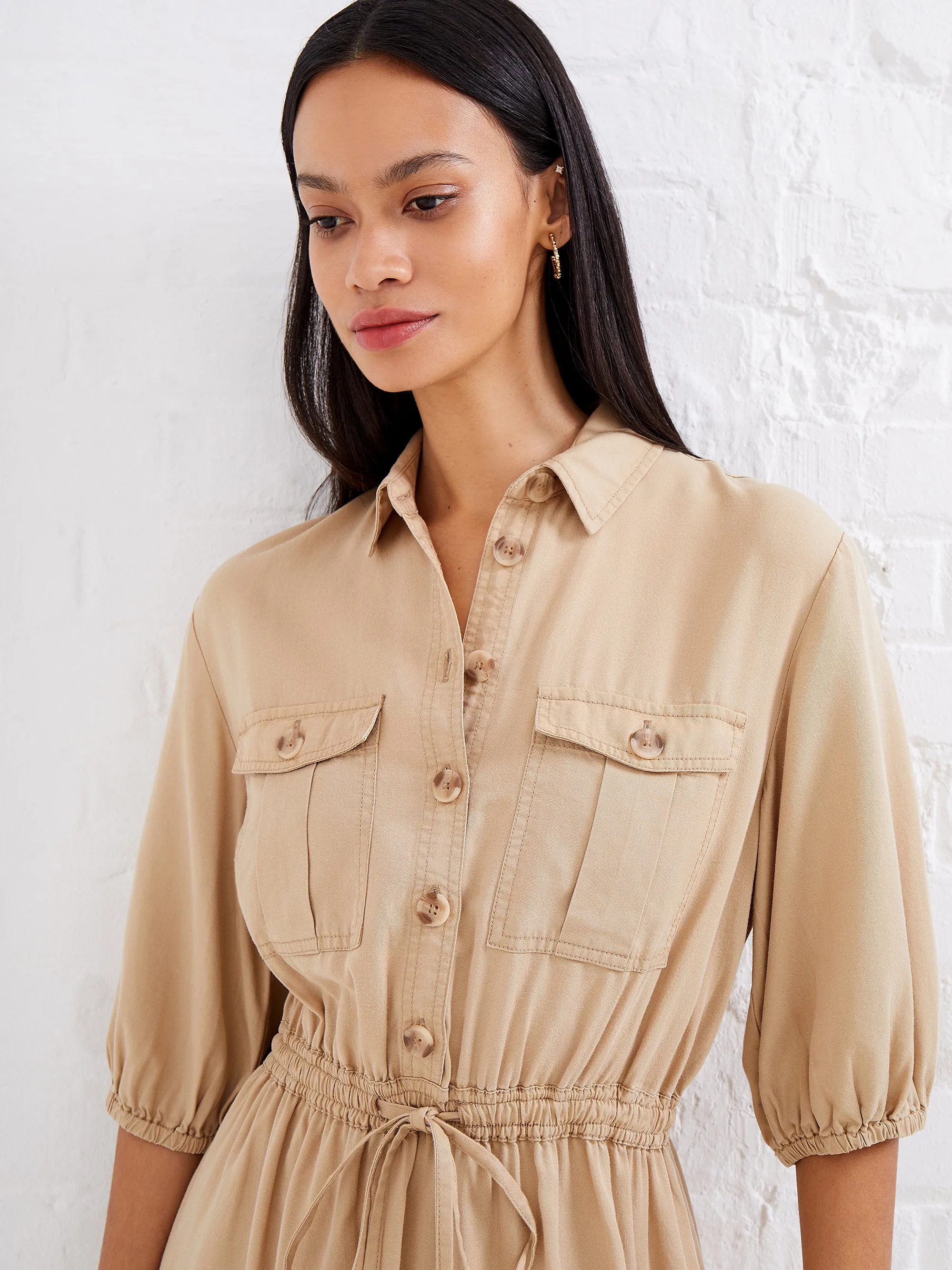 Elkie Twill Drawstring Shirt Dress