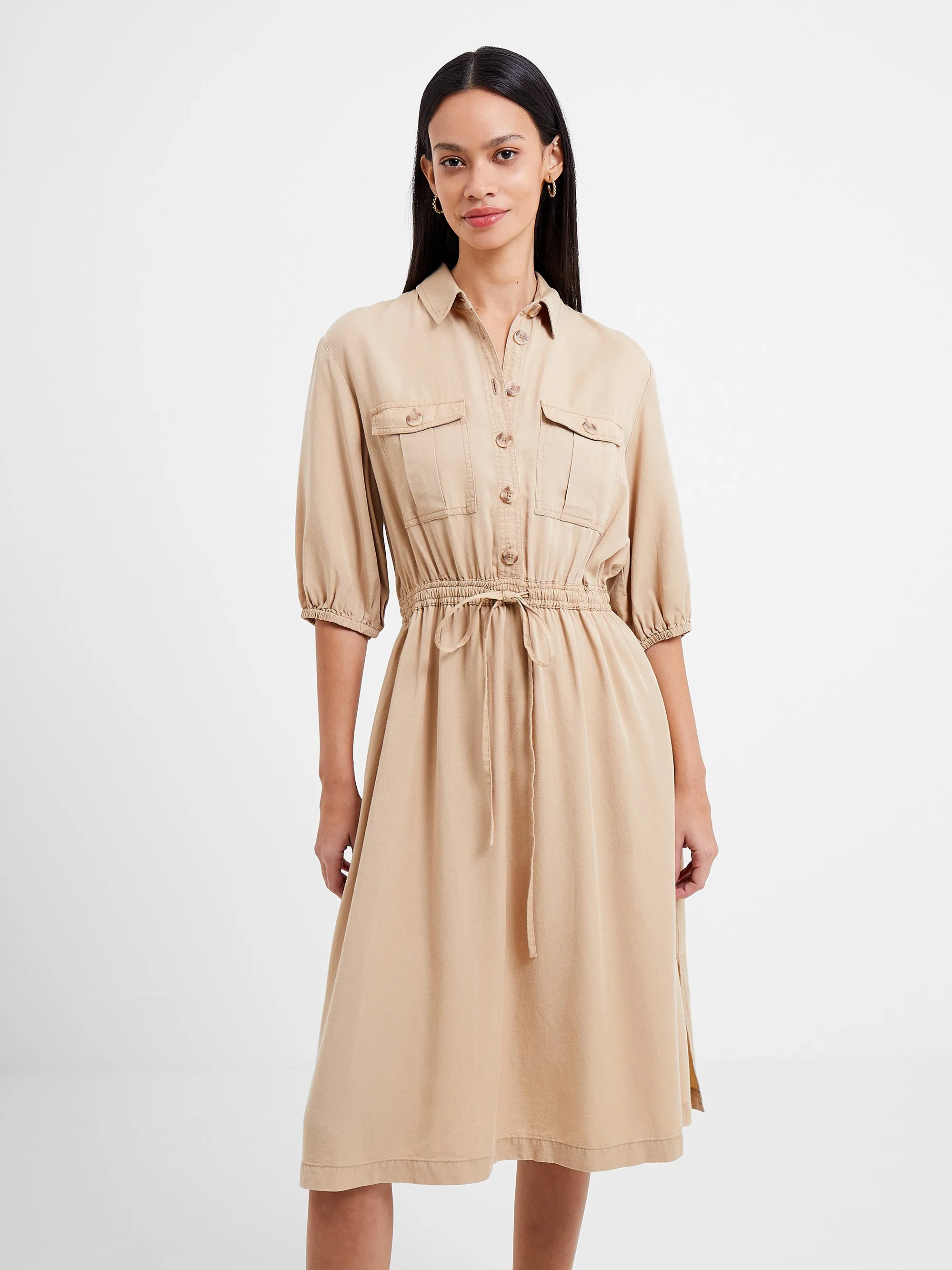 Elkie Twill Drawstring Shirt Dress