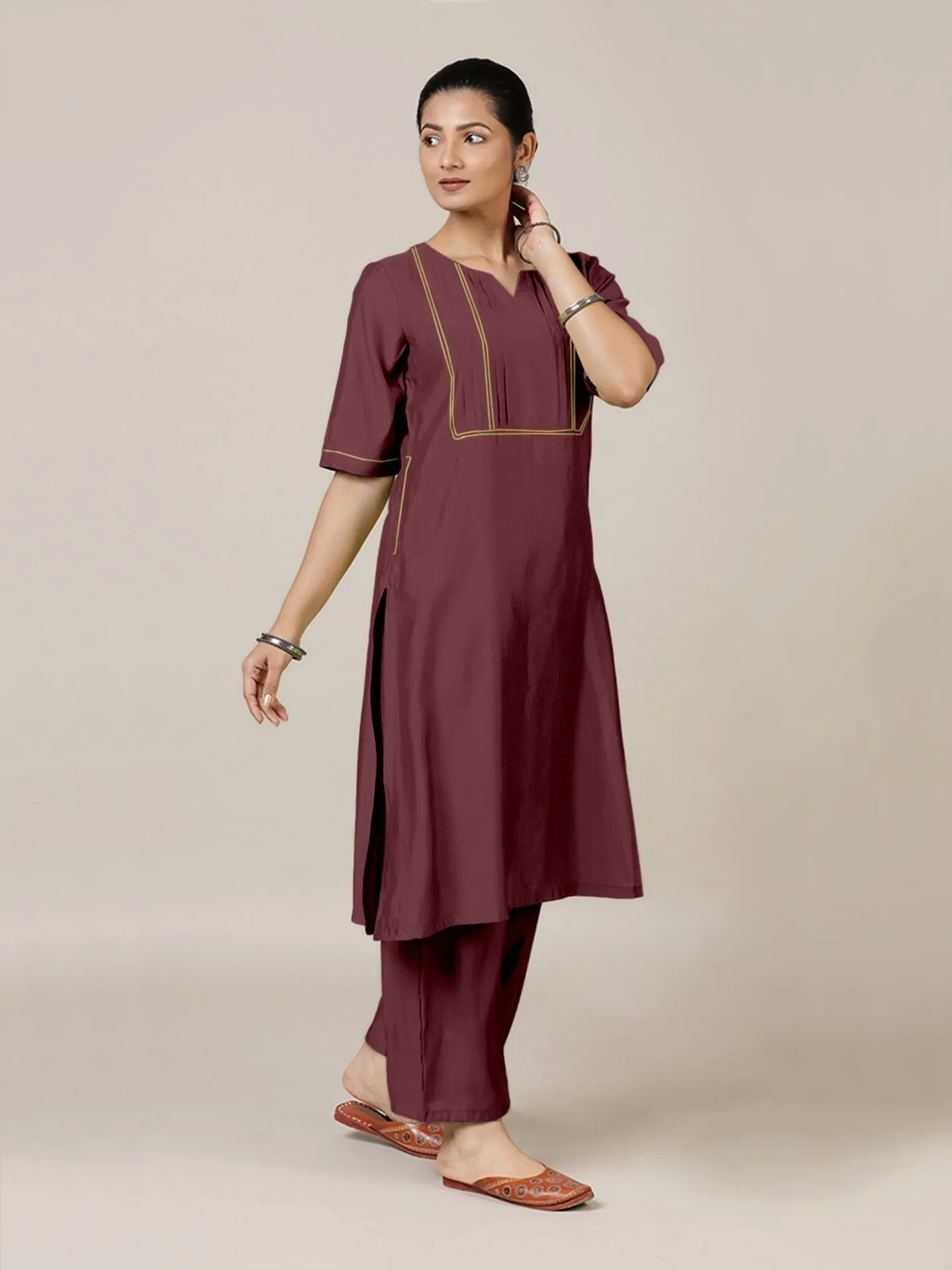 Esha x Rozaana | A Line Kurta in Deep Maroon with Thread Work | Coords or Only Kurta