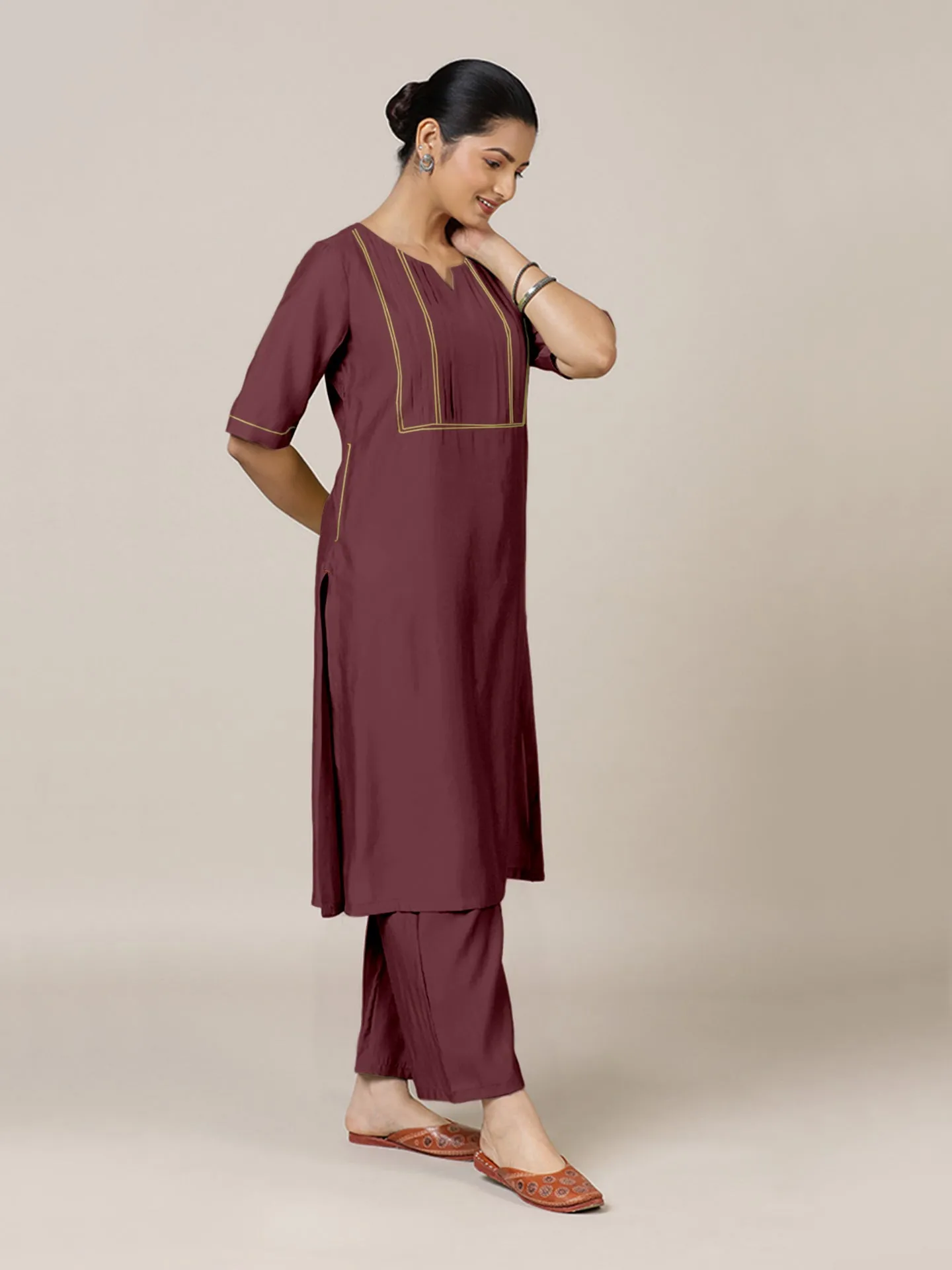 Esha x Rozaana | A Line Kurta in Deep Maroon with Thread Work | Coords or Only Kurta