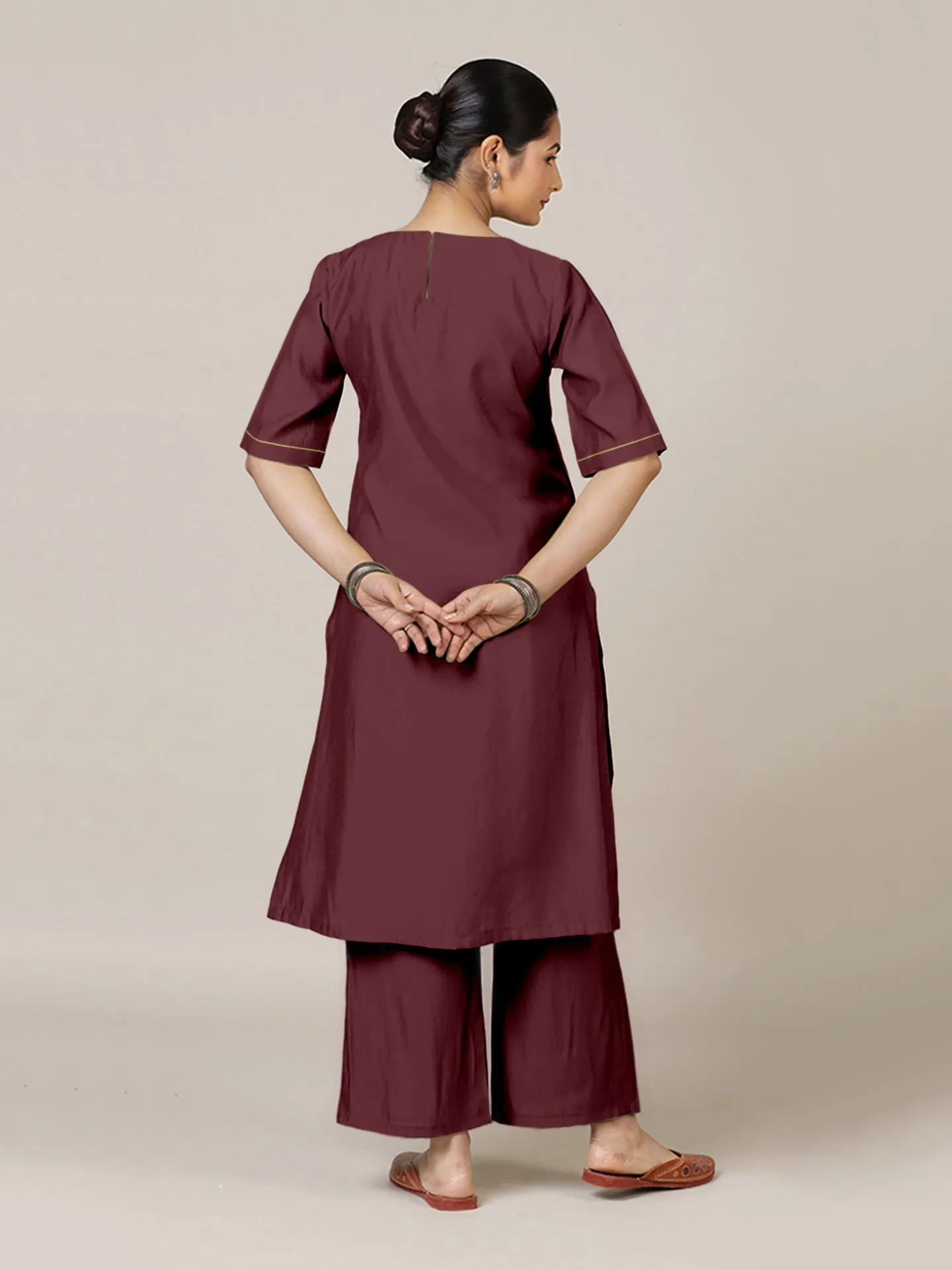 Esha x Rozaana | A Line Kurta in Deep Maroon with Thread Work | Coords or Only Kurta