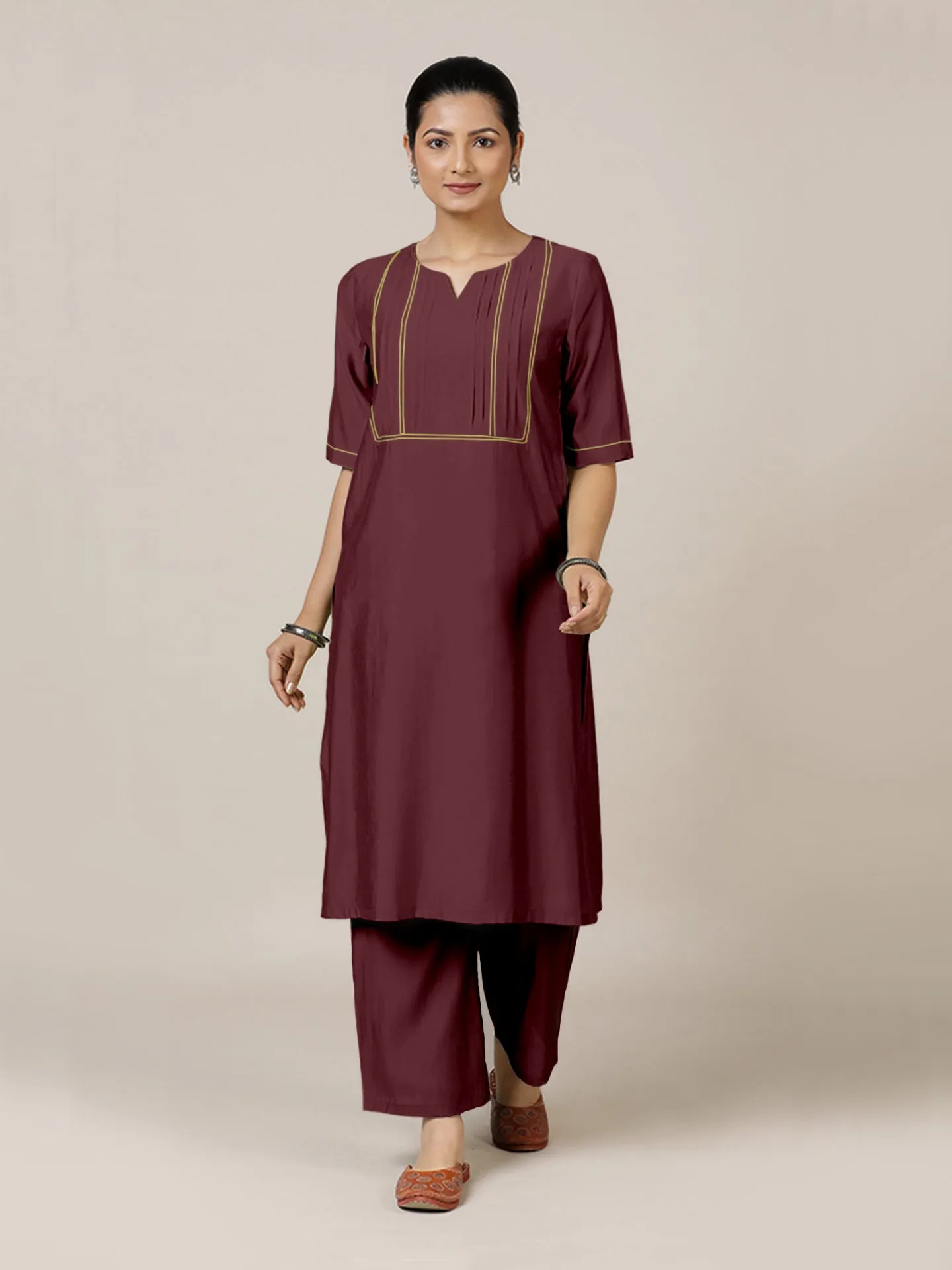 Esha x Rozaana | A Line Kurta in Deep Maroon with Thread Work | Coords or Only Kurta