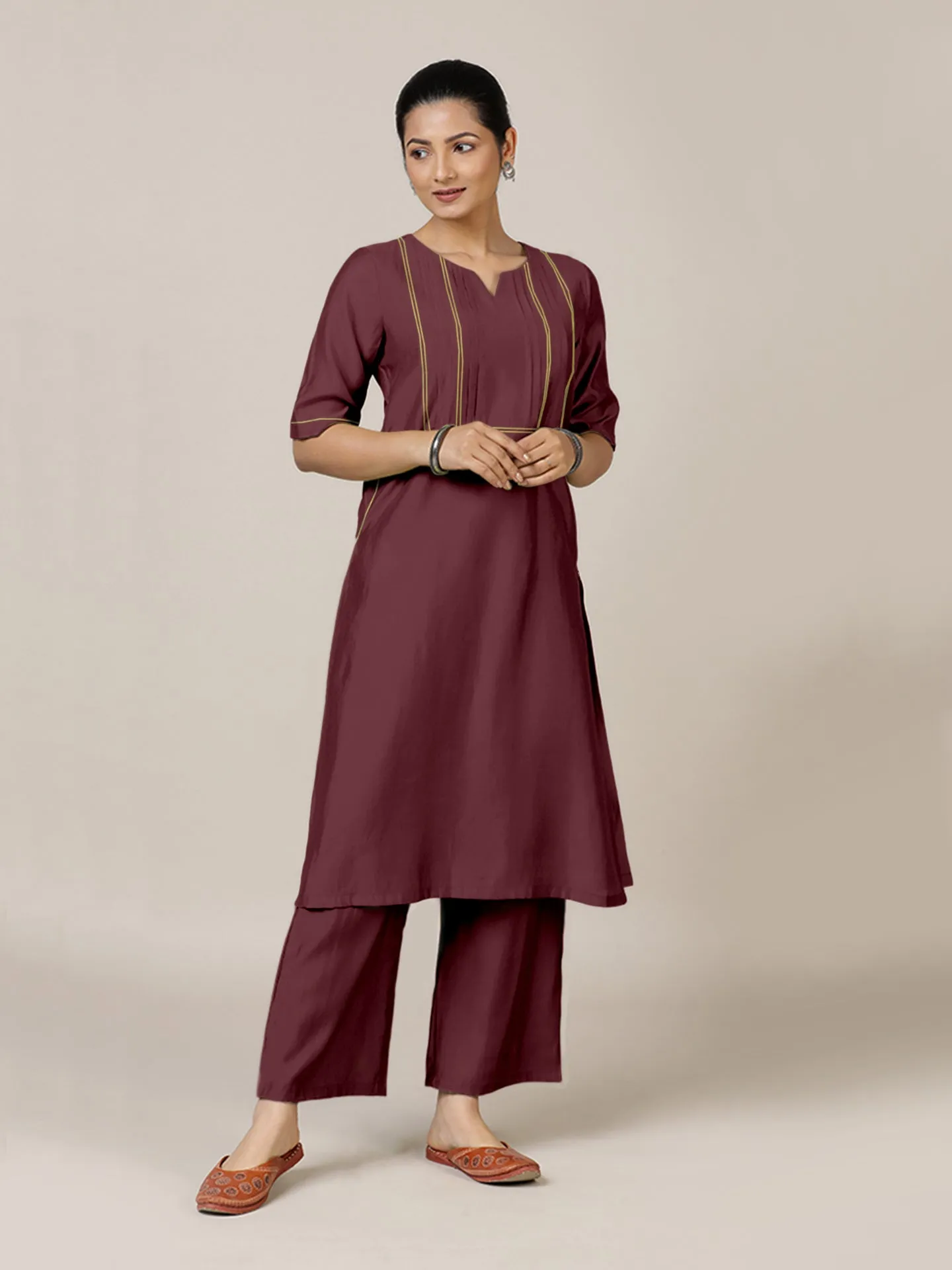 Esha x Rozaana | A Line Kurta in Deep Maroon with Thread Work | Coords or Only Kurta