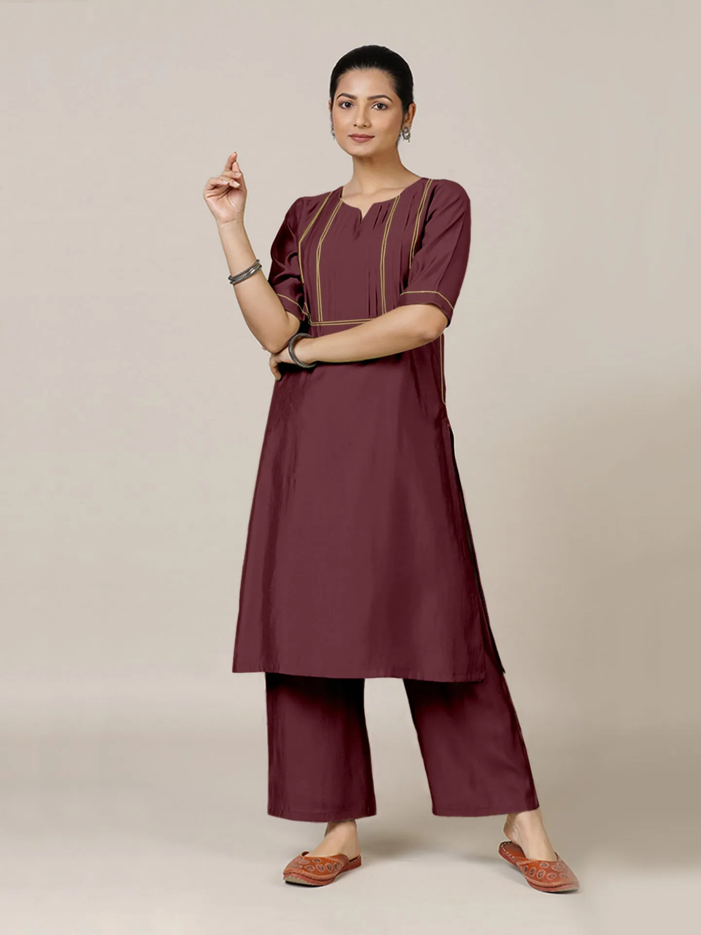 Esha x Rozaana | A Line Kurta in Deep Maroon with Thread Work | Coords or Only Kurta