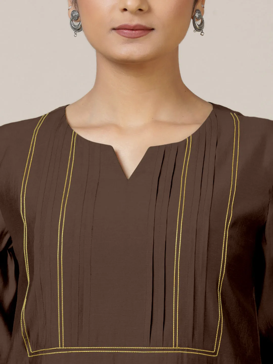 Esha x Rozaana | A Line Kurta in Walnut Brown with Thread Work | Coords or Only Kurta