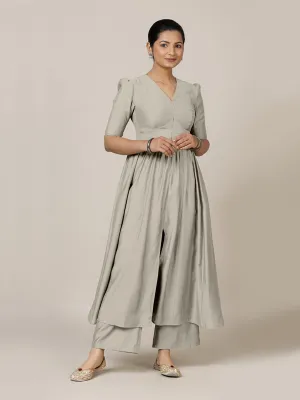 Faiza x Rozaana | A Line Kurta in Oyster Grey with Thread Work | Coords or Only Kurta