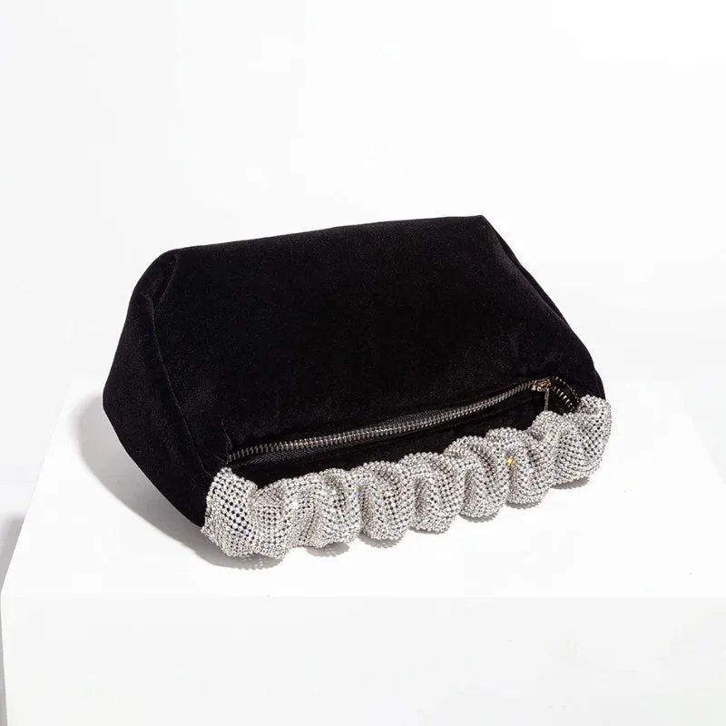 Fold-type Clutch Bag with Rhinestone Handle Handbag