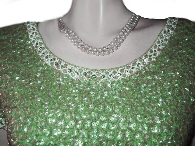 *FROM MY OWN PERSONAL VINTAGE COLLECTION - STUNNNING VINTAGE  SPARKLING RHINESTONES, IRIDESCENT SEQUINS & PEARLS ENCRUSTED EVENING TOP FROM HONG KONG IN LILY PAD WITH METAL ZIPPER