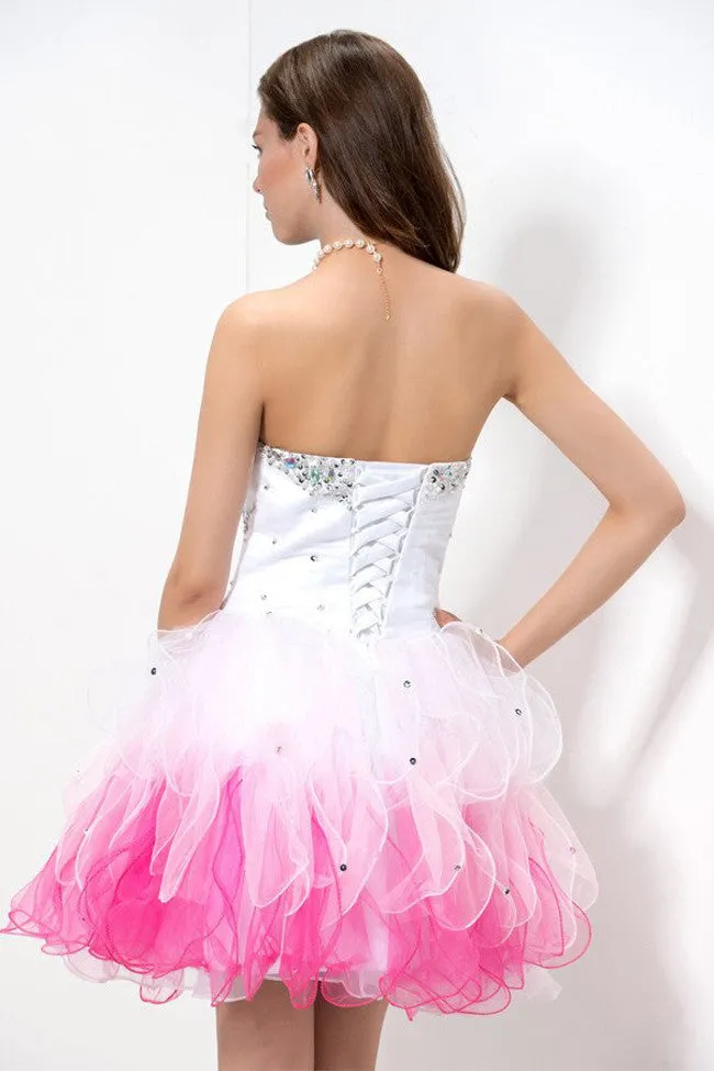 Glittering Short Prom Dress,Sequined Sweetheart Tiered Homecoming Dresses,SVD557