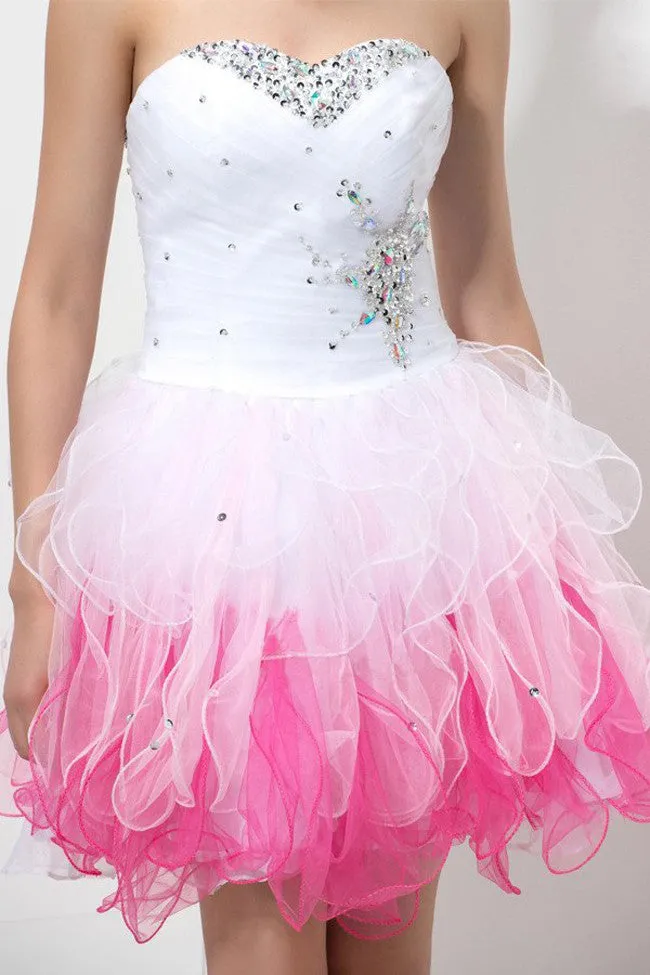 Glittering Short Prom Dress,Sequined Sweetheart Tiered Homecoming Dresses,SVD557