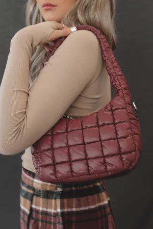 Hot To Go Burgundy Puff Tote Shoulder Bag