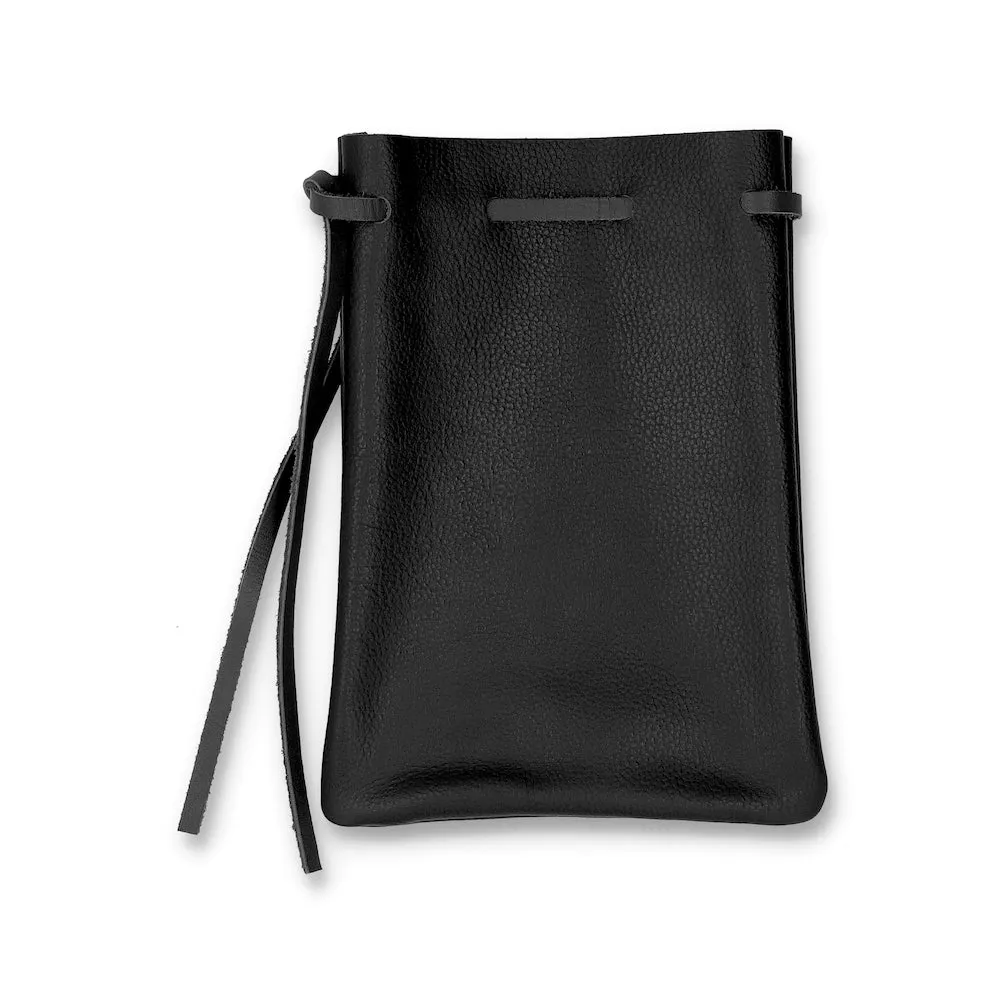 Jackson Small Black Leather Drawstring Utility Pouch