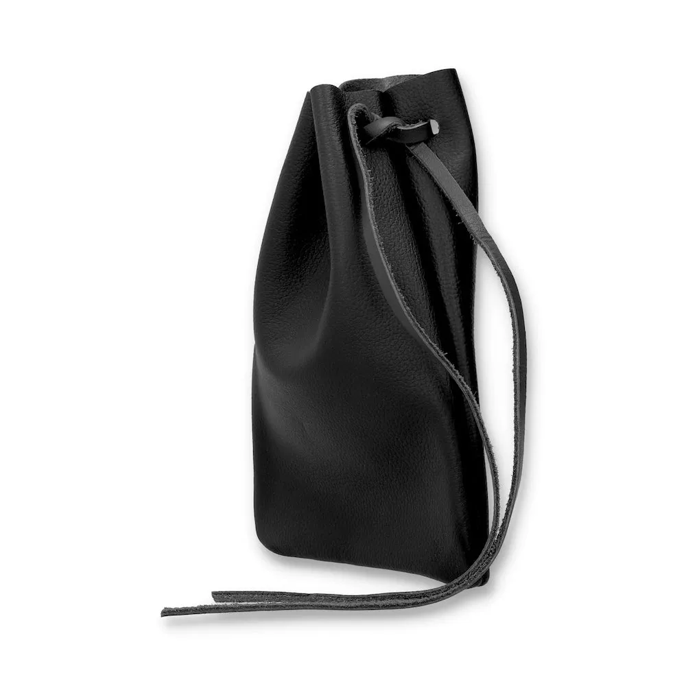 Jackson Small Black Leather Drawstring Utility Pouch