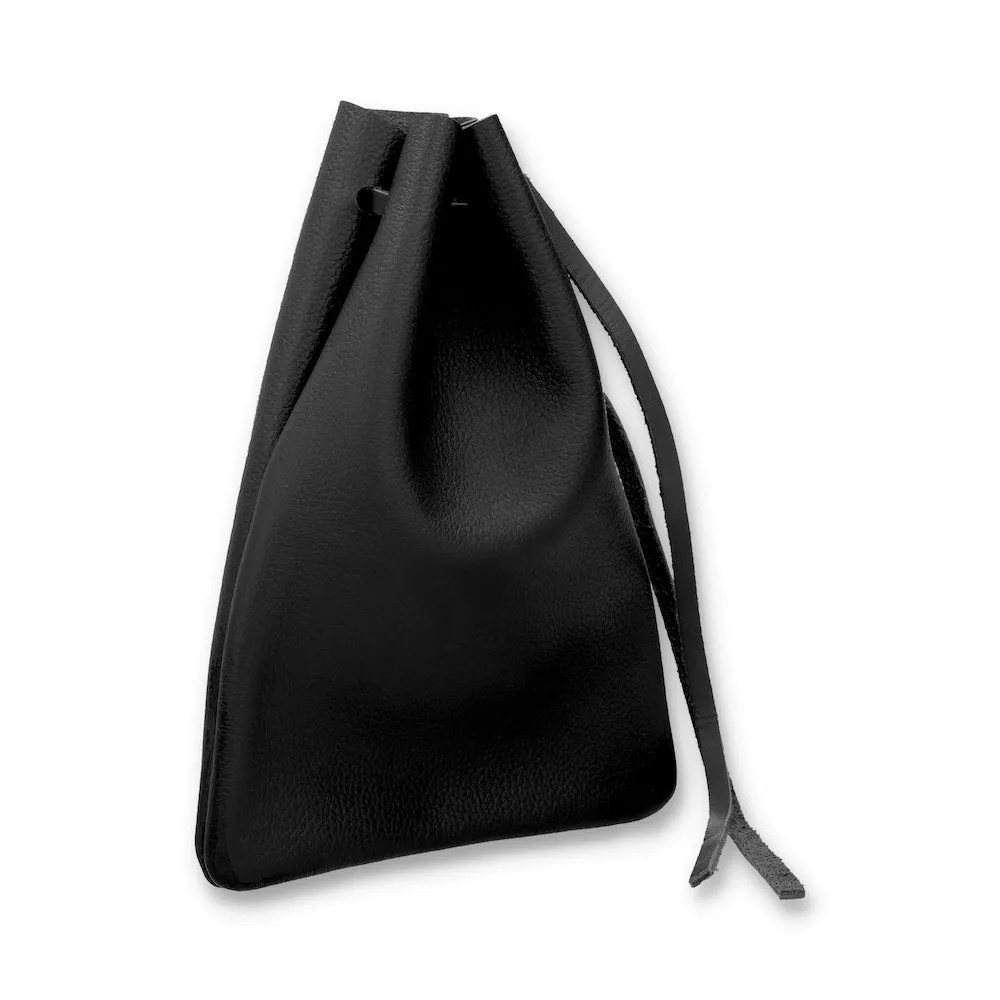 Jackson Small Black Leather Drawstring Utility Pouch