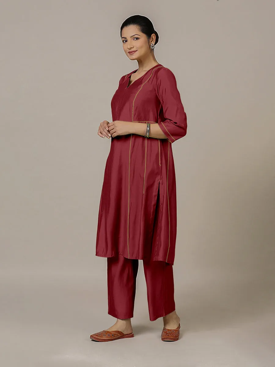 Mahi x Rozaana | A Line Kurta in Scarlet Red with Thread Work | Coords or Only Kurta