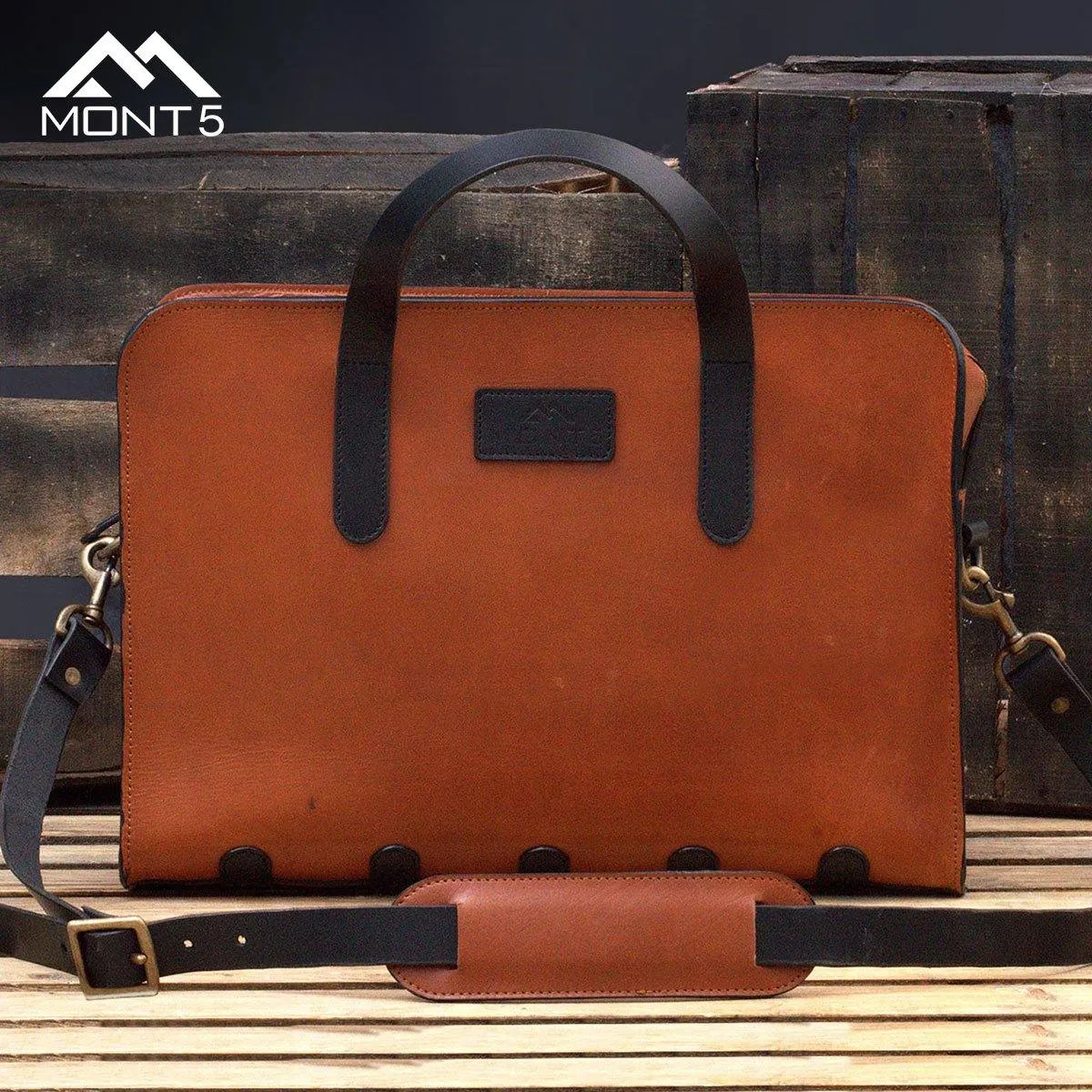 MONT5 Ganish Tan Briefcase