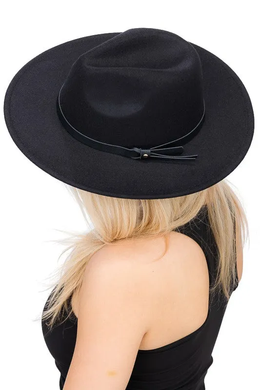 New Confidence - Black Leather Band Faux Wool Rancher Hat