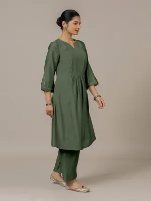 Nimrat x Rozaana | A Line Kurta in Pine Green with Thread Work | Coords or Only Kurta