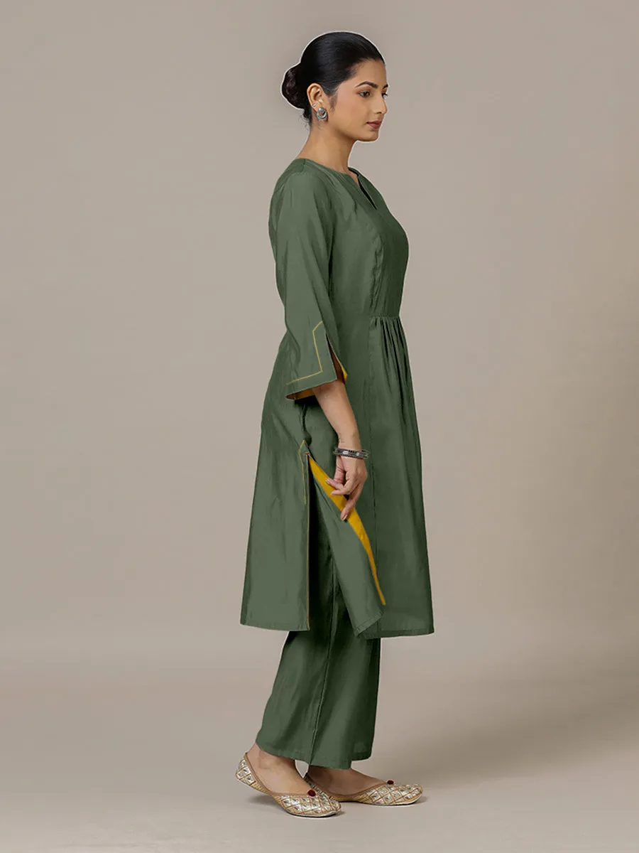 Nimrat x Rozaana | A Line Kurta in Pine Green with Thread Work | Coords or Only Kurta