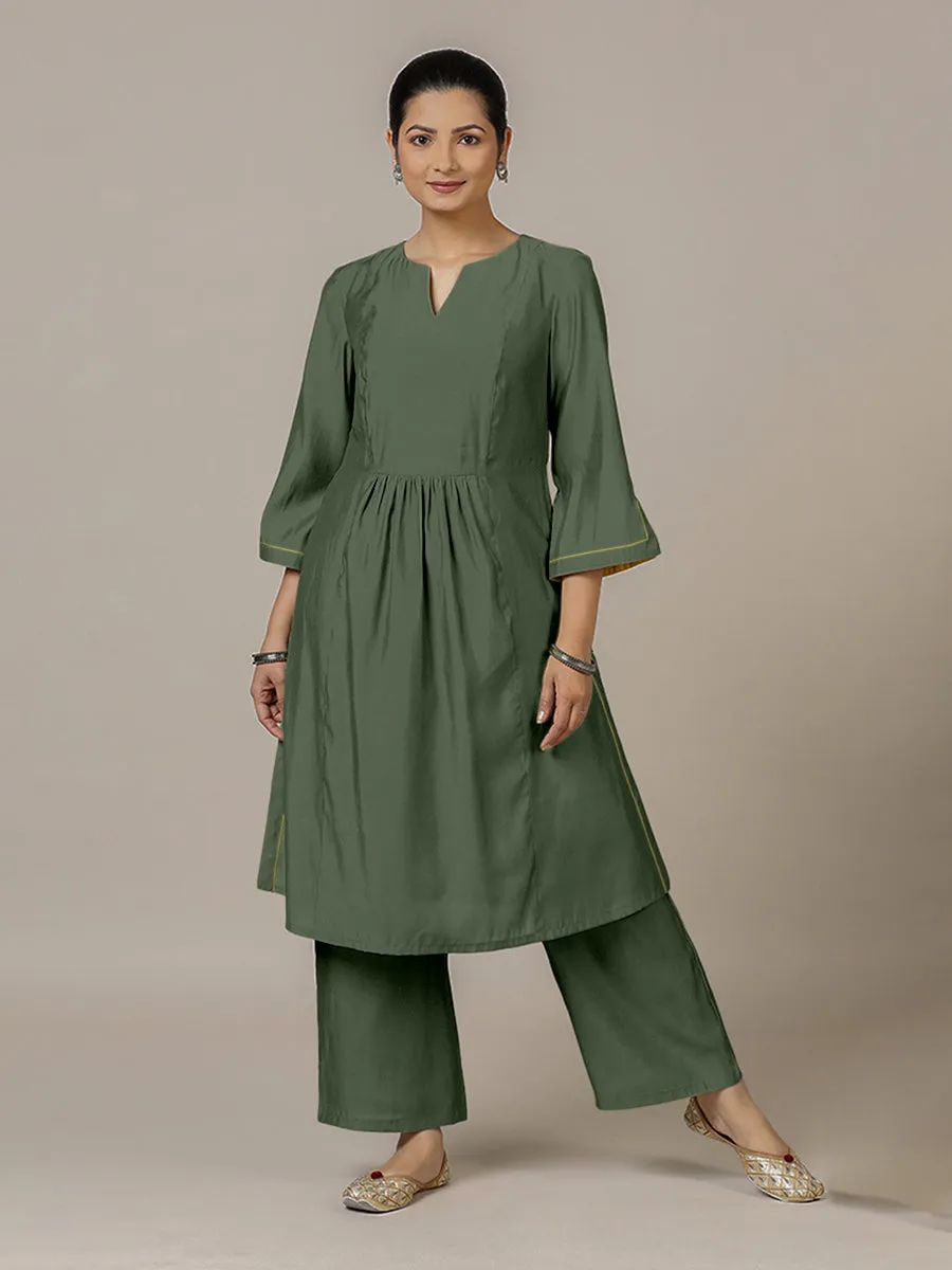 Nimrat x Rozaana | A Line Kurta in Pine Green with Thread Work | Coords or Only Kurta