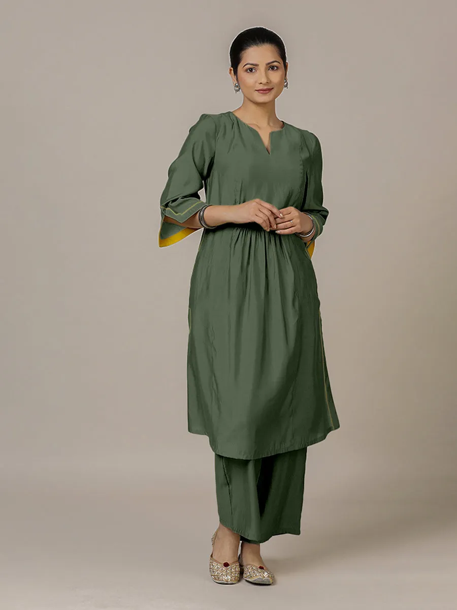 Nimrat x Rozaana | A Line Kurta in Pine Green with Thread Work | Coords or Only Kurta