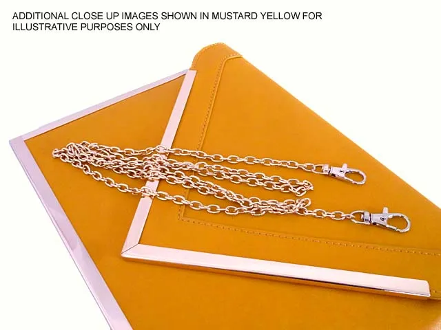 OVERSIZED SILVER METAL ENVELOPE CLUTCH BAG WITH LONG CHAIN SHOULDER STRAP