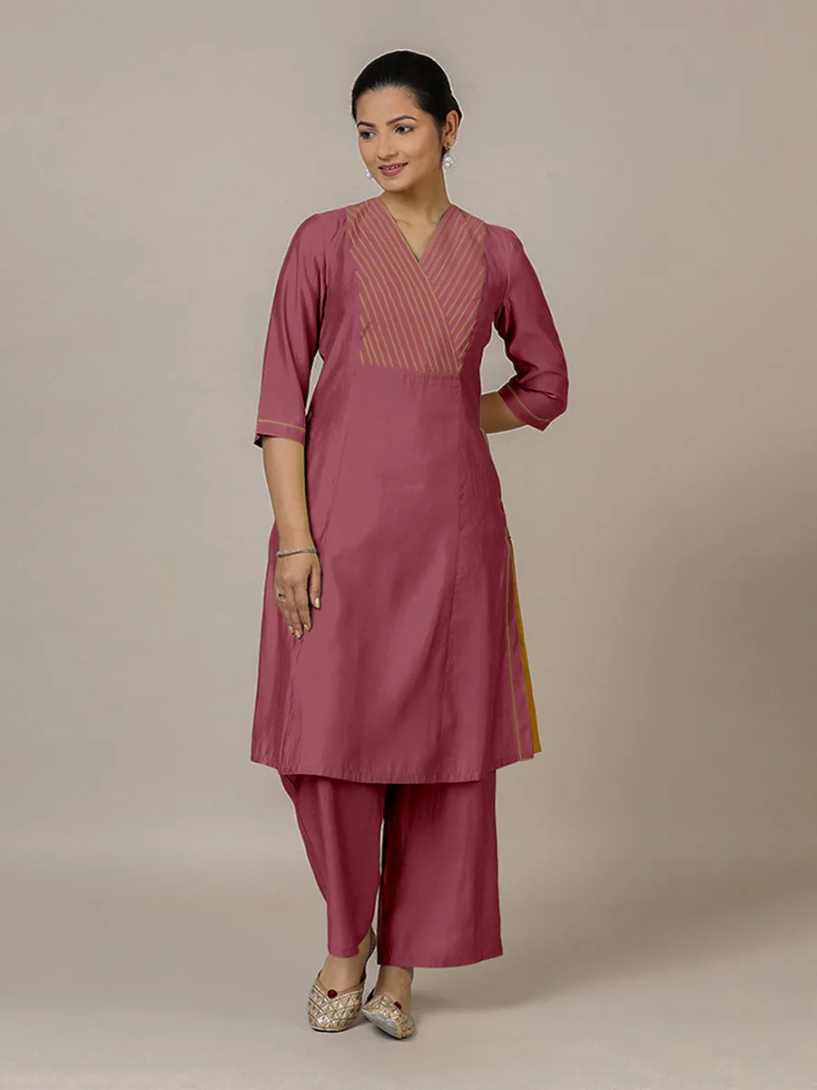 Piya x Rozaana | A Line Kurta in Rose Pink with Thread Work | Coords or Only Kurta