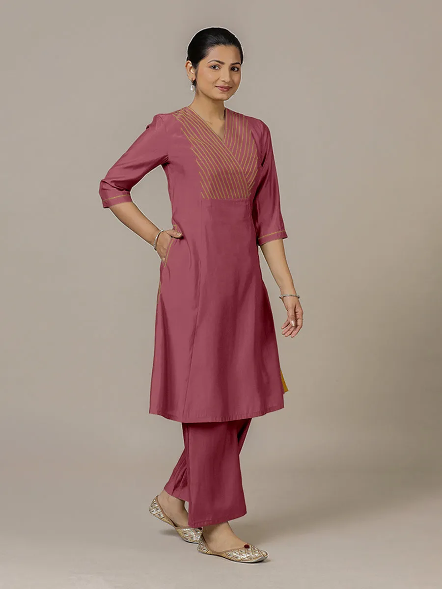 Piya x Rozaana | A Line Kurta in Rose Pink with Thread Work | Coords or Only Kurta