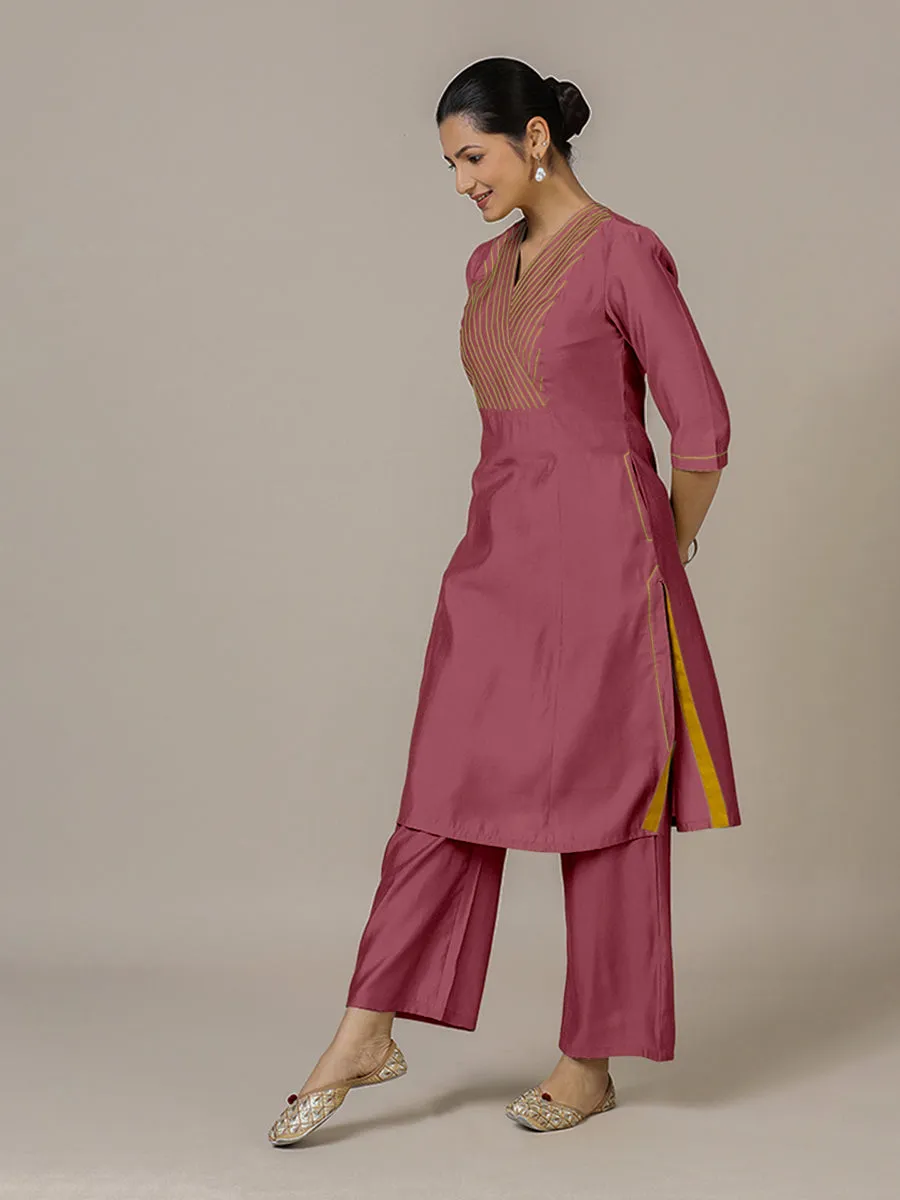 Piya x Rozaana | A Line Kurta in Rose Pink with Thread Work | Coords or Only Kurta