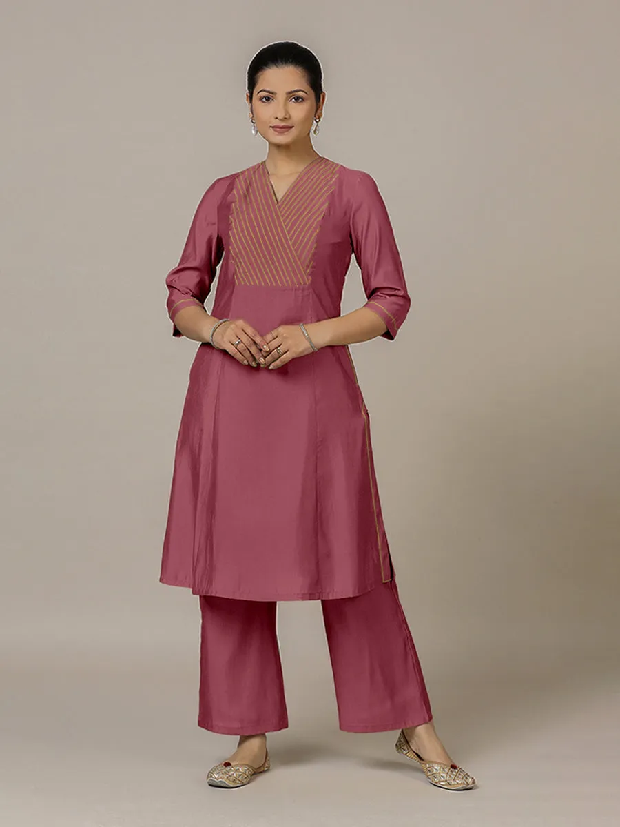 Piya x Rozaana | A Line Kurta in Rose Pink with Thread Work | Coords or Only Kurta