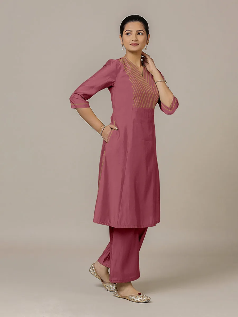 Piya x Rozaana | A Line Kurta in Rose Pink with Thread Work | Coords or Only Kurta