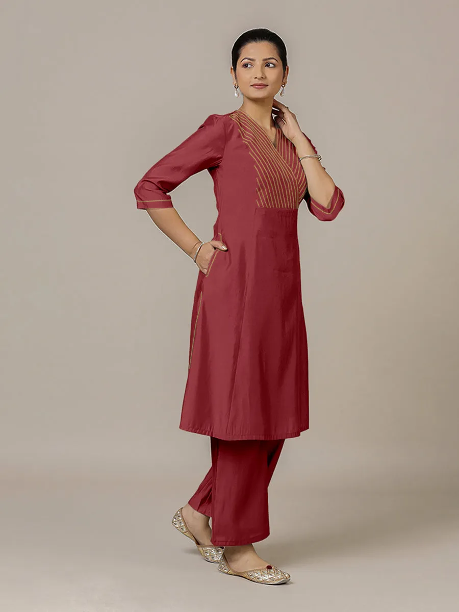 Piya x Rozaana | A Line Kurta in Scarlet Red with Thread Work | Coords or Only Kurta