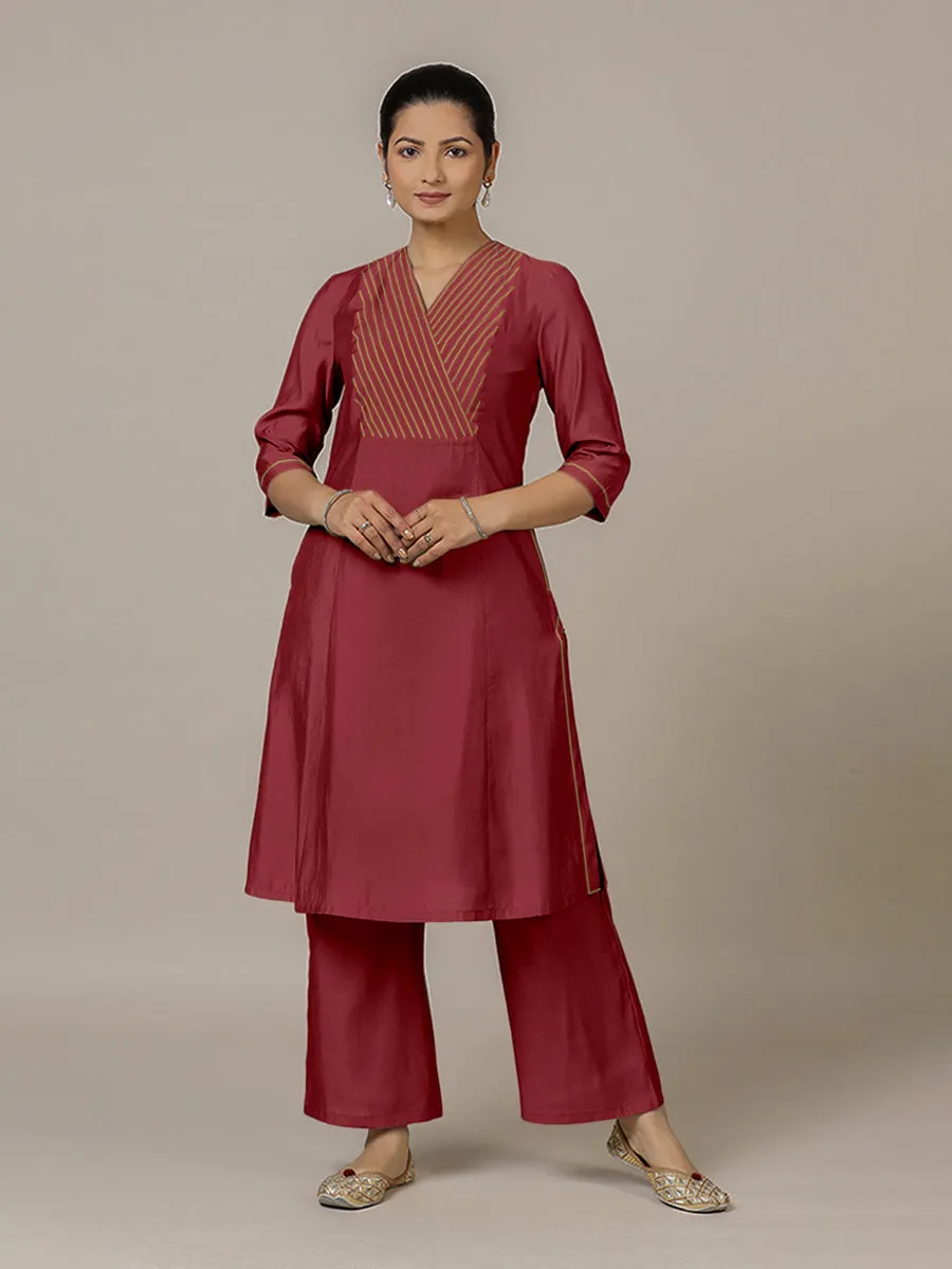 Piya x Rozaana | A Line Kurta in Scarlet Red with Thread Work | Coords or Only Kurta