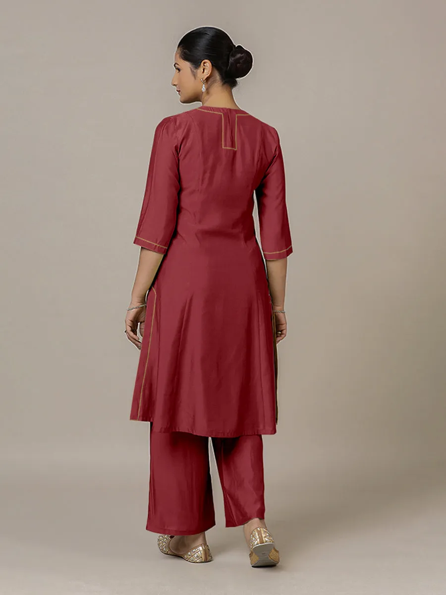 Piya x Rozaana | A Line Kurta in Scarlet Red with Thread Work | Coords or Only Kurta