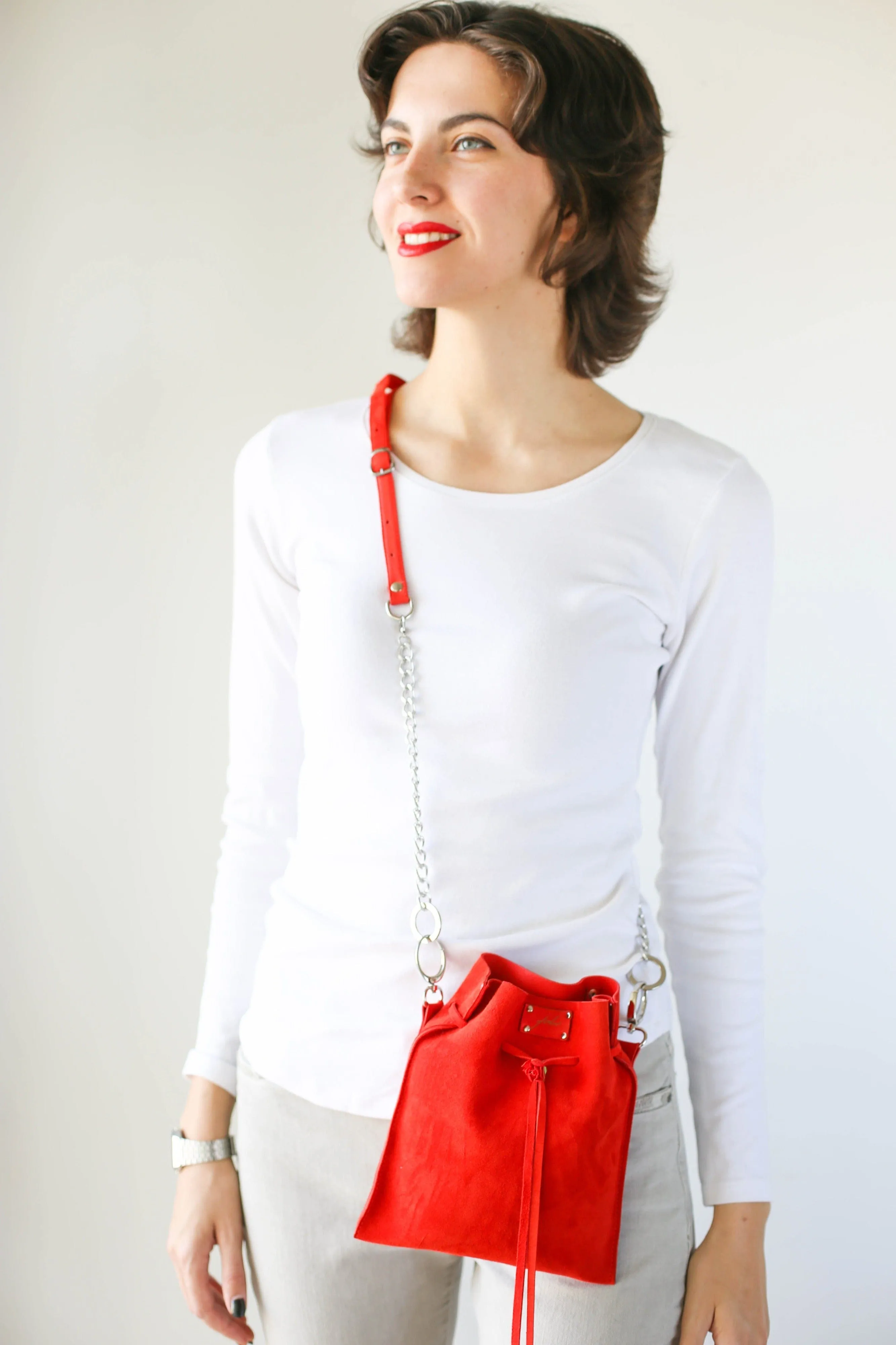 Red Suede Pouch Bag