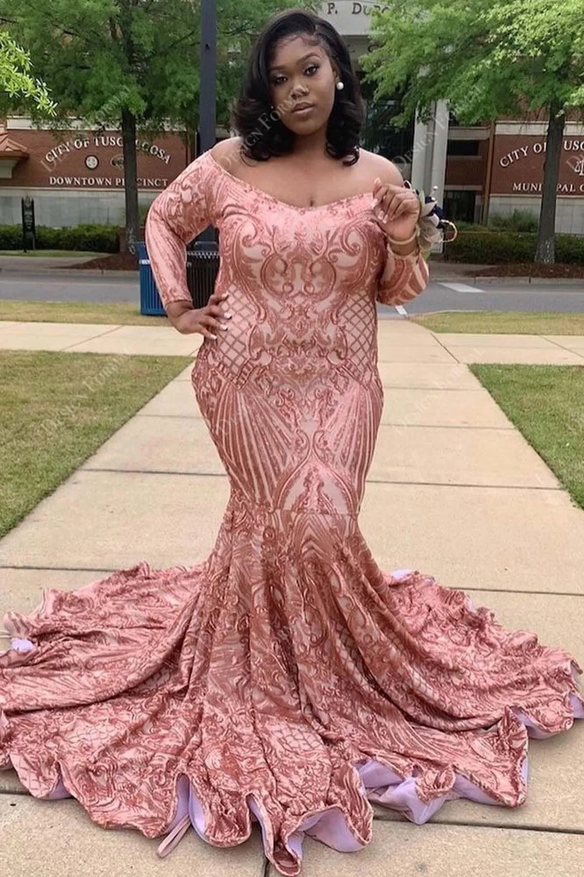 Rose Gold Sequin Off-shoulder Made to Measure Prom Dress