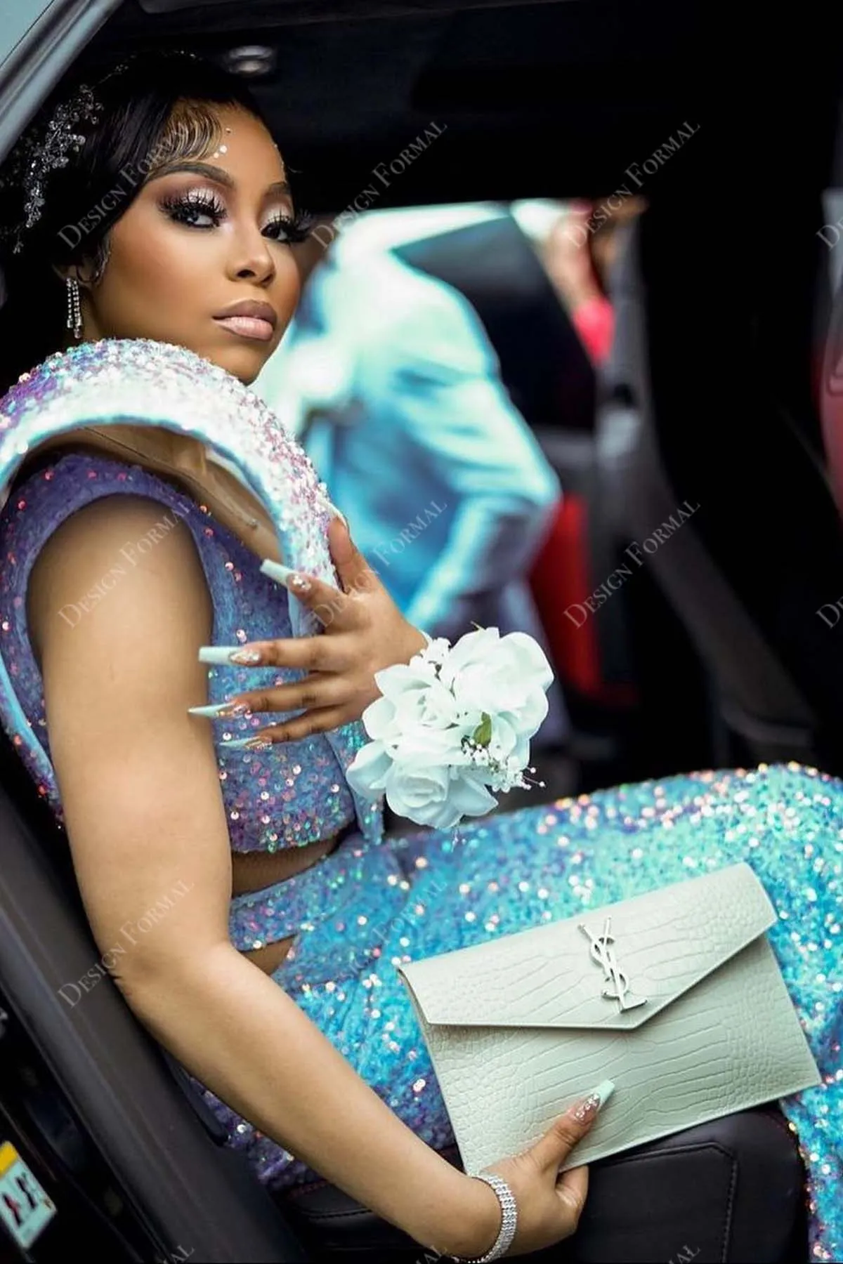 Sky Blue Sequin Asymmetrical Custom Mermaid Prom Dress