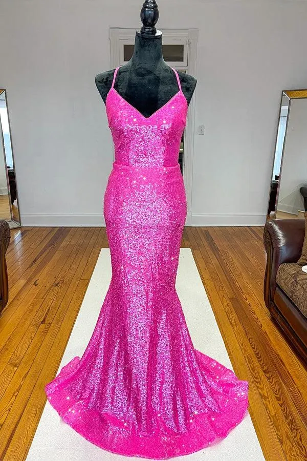 Sparkle Orange Sequin Mermaid Long Prom Formal Dress PSK283