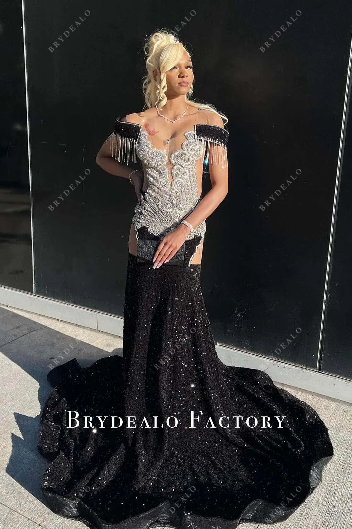 Sparkly Rhinestones Off Shoulder Mermaid Prom Dress