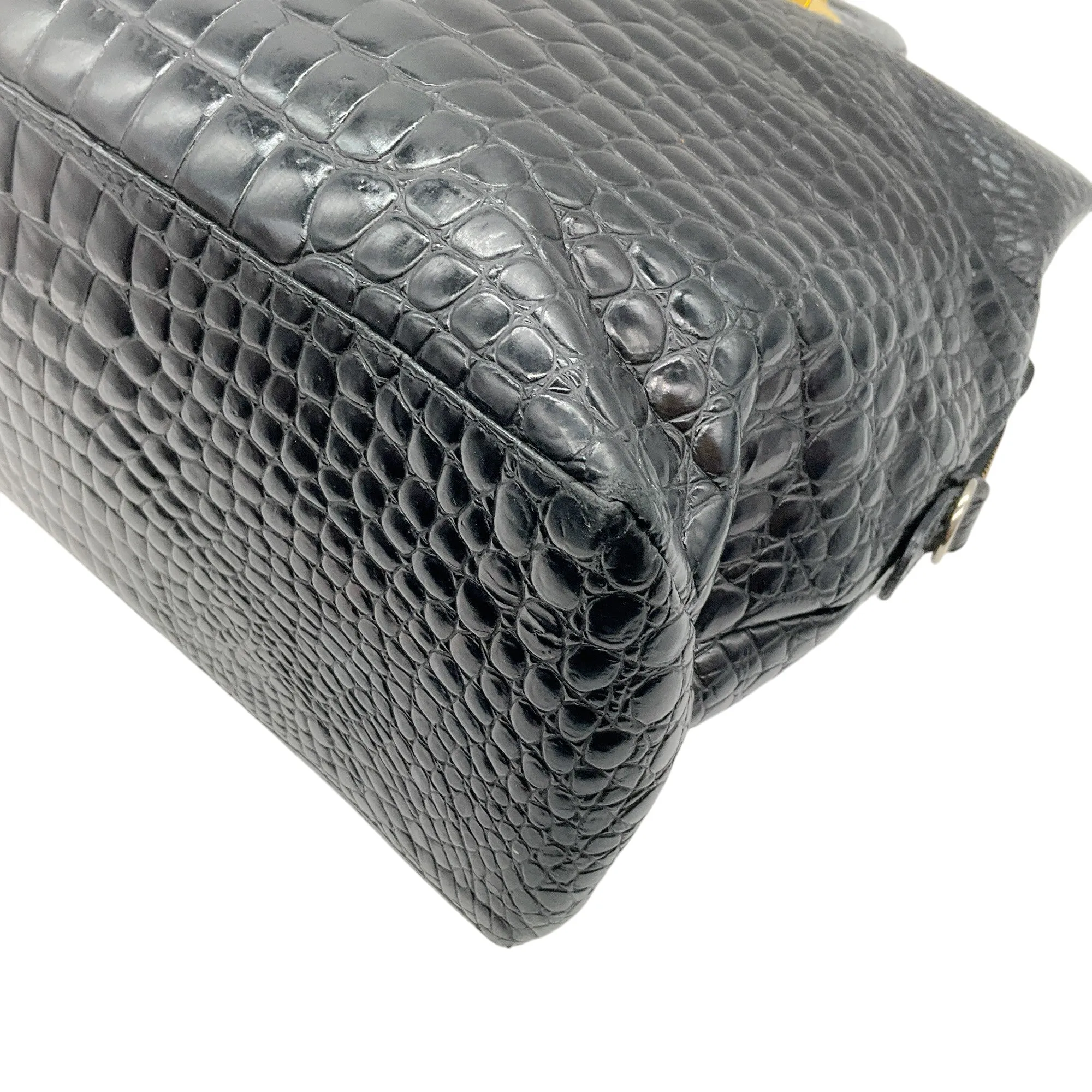 Versace Vintage 1990's Black Croc Embossed Satchel