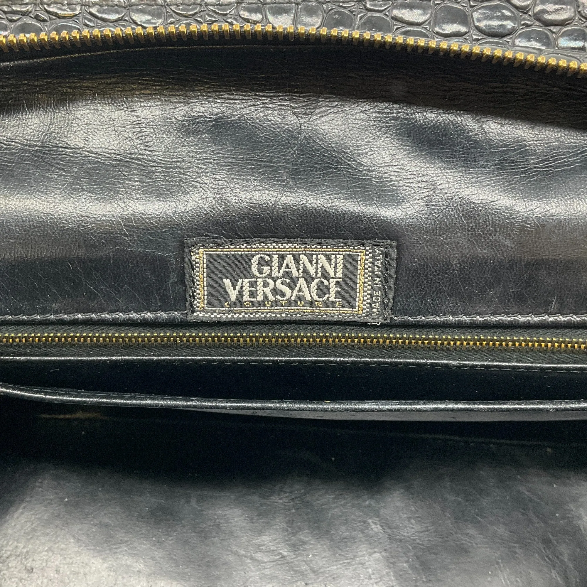 Versace Vintage 1990's Black Croc Embossed Satchel