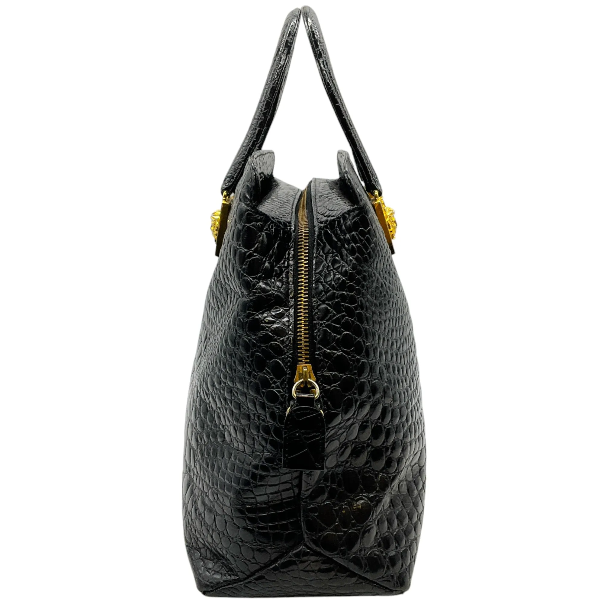 Versace Vintage 1990's Black Croc Embossed Satchel