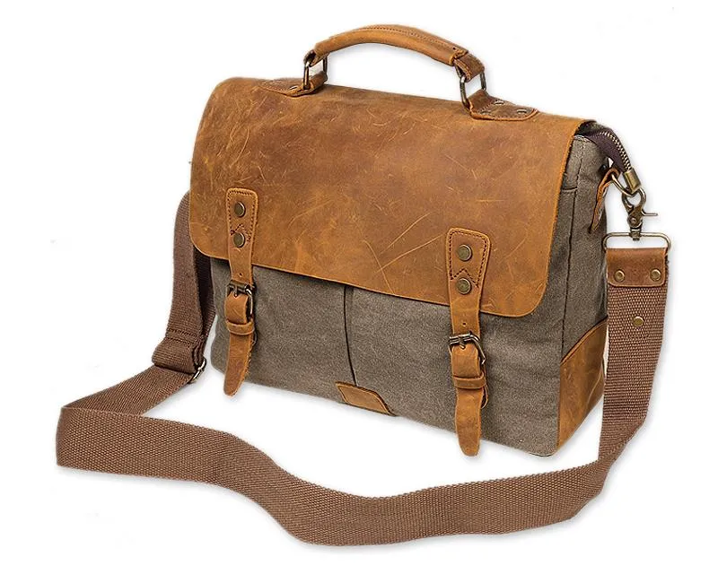 Vintage Canvas Satchel Messenger Bag for Men - Dark Green