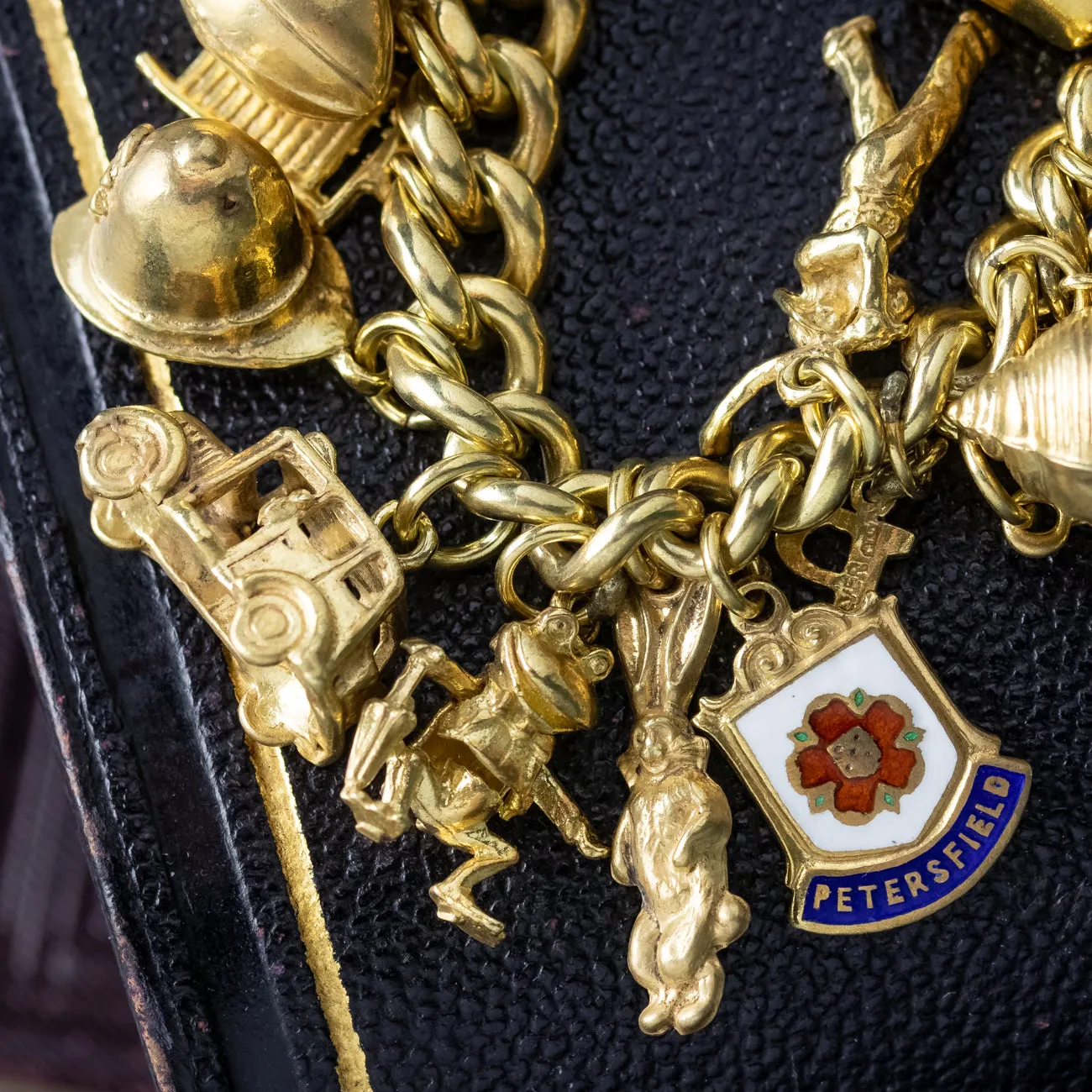 Vintage Curb Charm Bracelet With 38 Charms Silver Gold Gilt