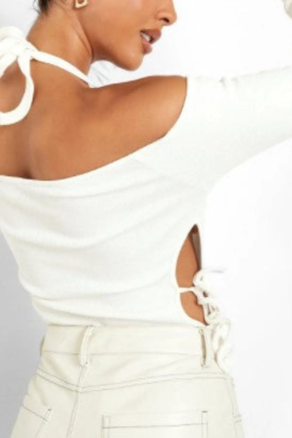 White Poly Cut Out Bodysuit Top