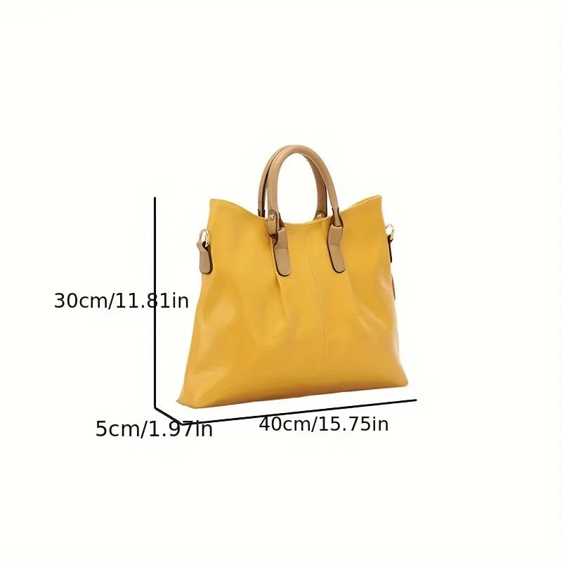 Women's Genuine Leather Tote Bag, Large Capacity Casual Shoulder Handbag, Vintage Style Satchel Bag