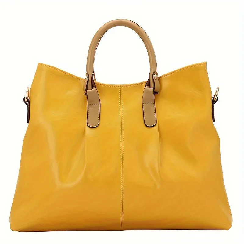 Women's Genuine Leather Tote Bag, Large Capacity Casual Shoulder Handbag, Vintage Style Satchel Bag