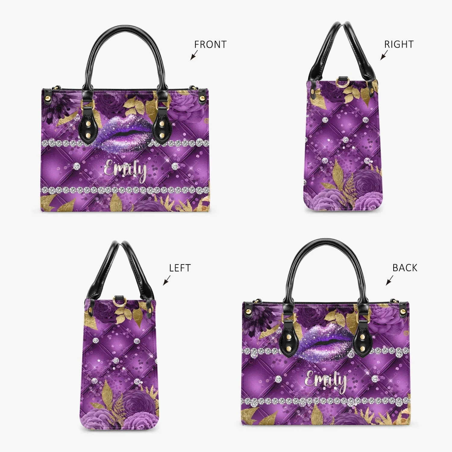 Women's Tote Bag - Purple Floral, Lips, Personalised