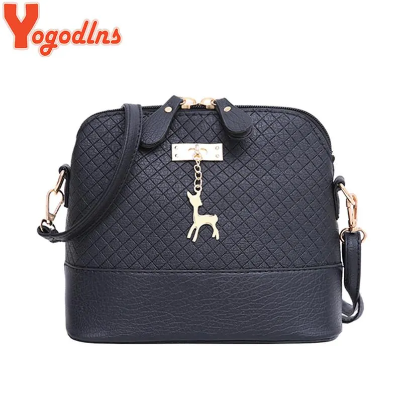 Yogodlns New female bag quality pu leather soft face women bag wild shoulder messenger bag Quilted shell bag pendant cute deer